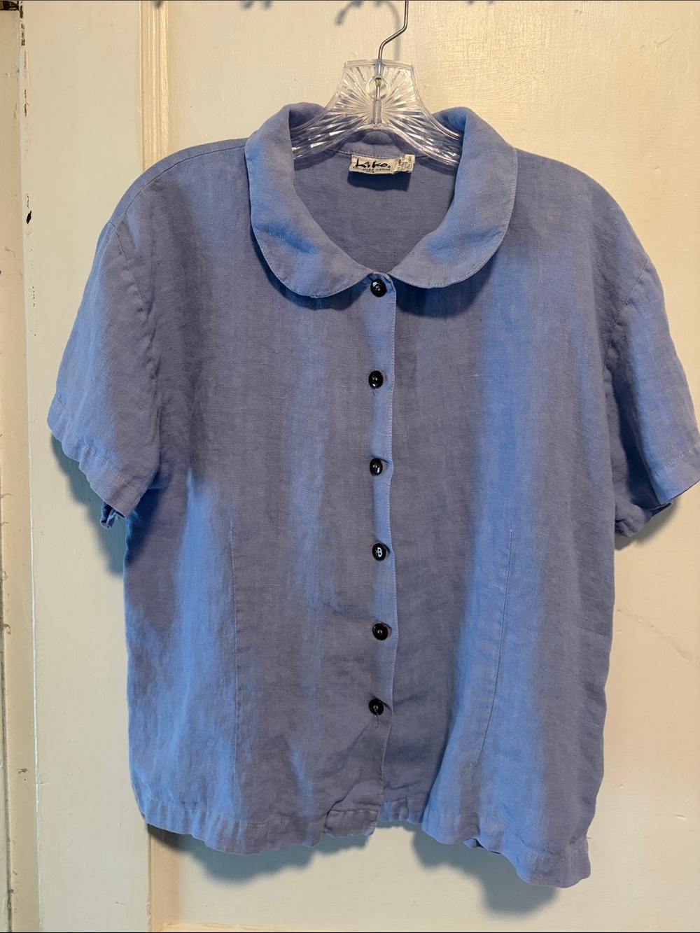 Kiko Size M/L Linen Button-Up Top in Light Blue